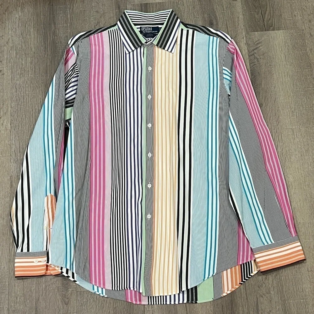 Mens Polo Ralph Lauren 17 XL Color Block Logo Curham Custom Fit Multicolor Shirt